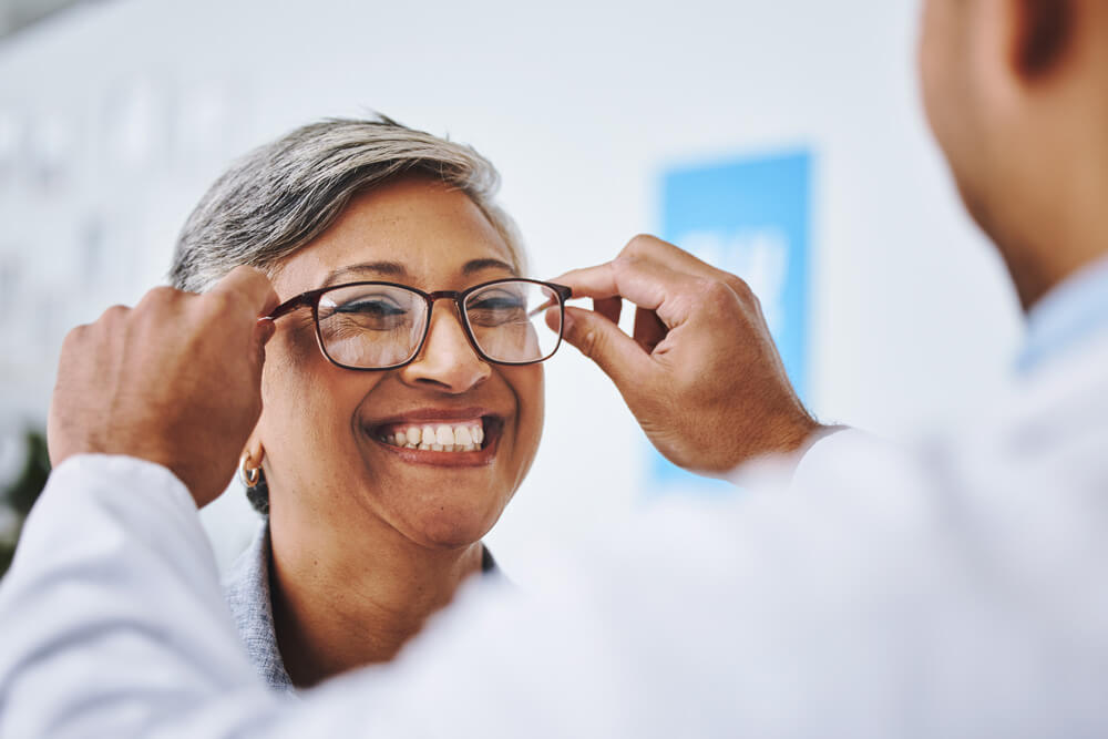 Woman getting new glasses.