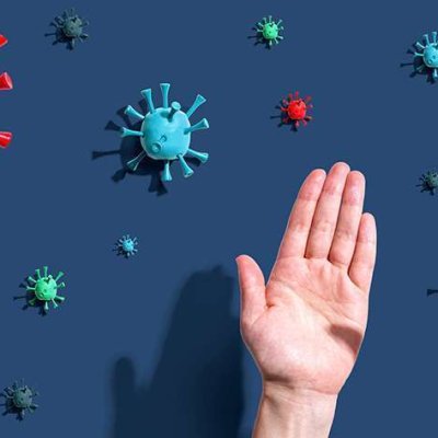 Applying sanitizer gel with viral epidemic influenza concept